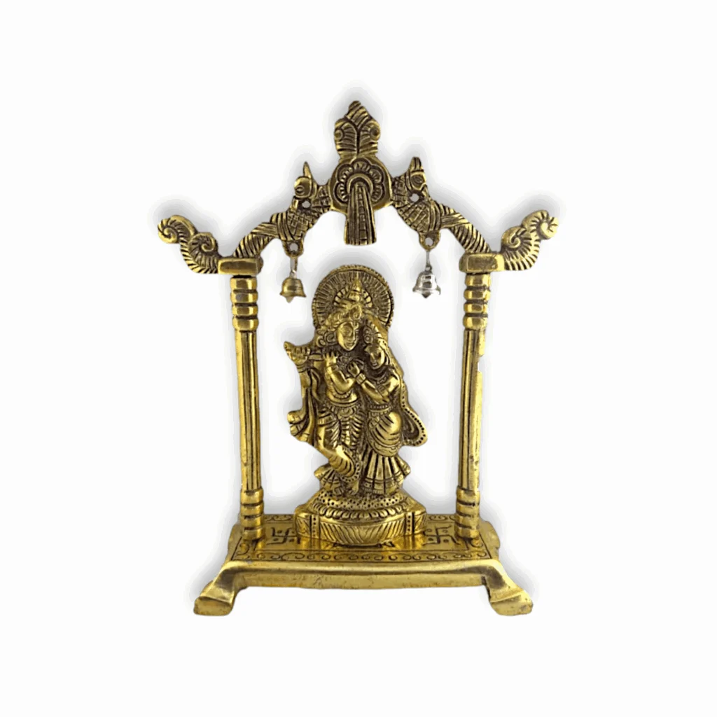 Metal Gold Plated Radha Krishna Idol Sculpture Statue - Radha Krishna idol - Radha krishna frame - God Idol Figurine Decorative Showpiece - for Janmashtami Home Decoration Temple and Gift