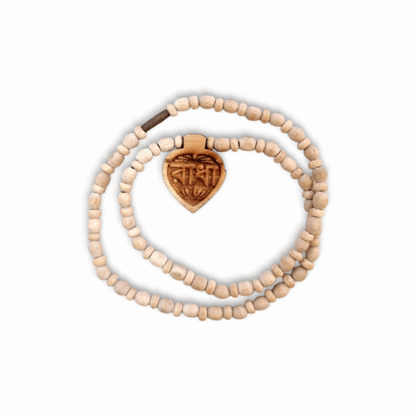 100% Original Tulsi Kather Mala - Tulsi Kather Mala With Radha Locket - Tulsi Wood Locket & Chain Handmade - Single Piece