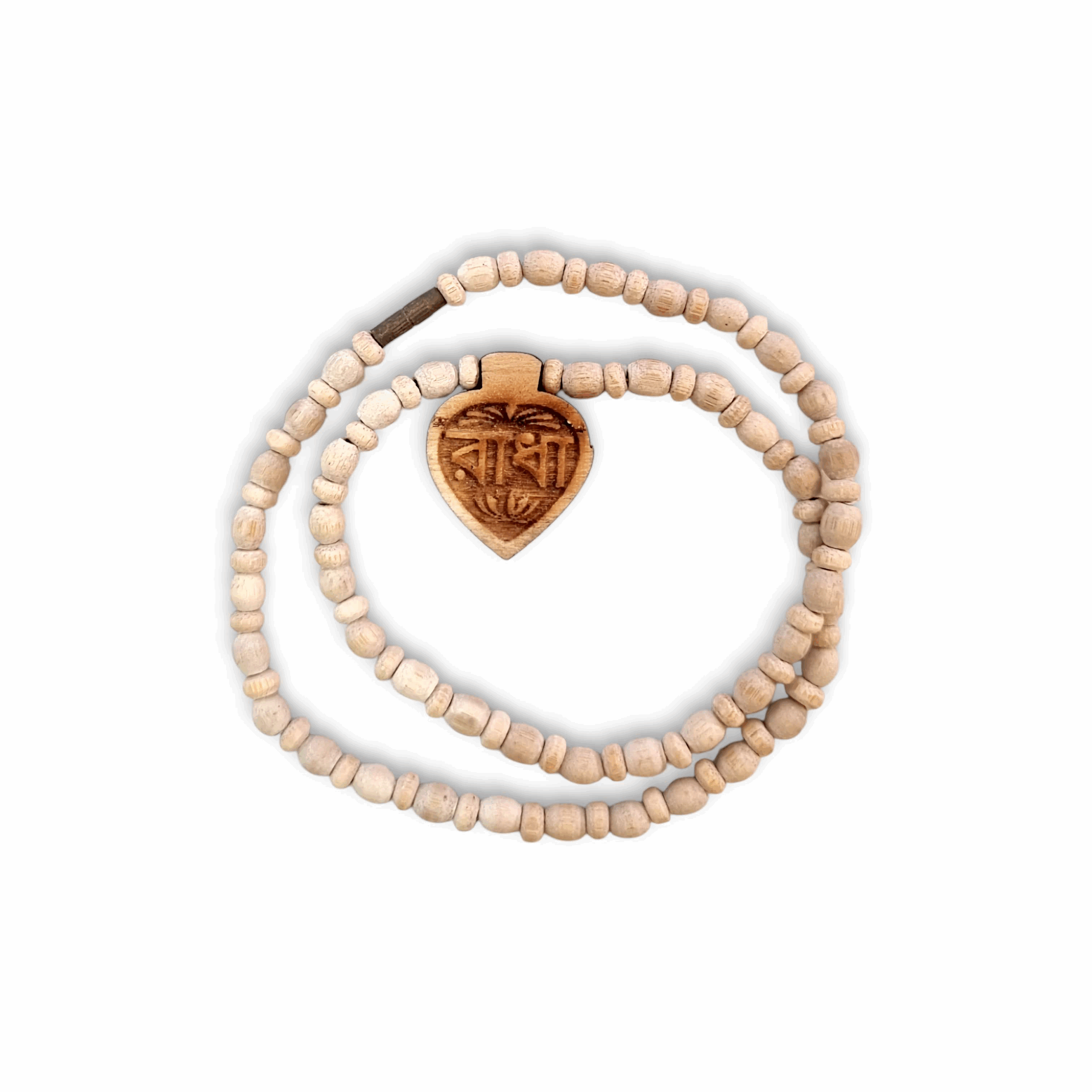 100% Original Tulsi Kather Mala - Tulsi Kather Mala With Radha Locket - Tulsi Wood Locket & Chain Handmade - Single Piece