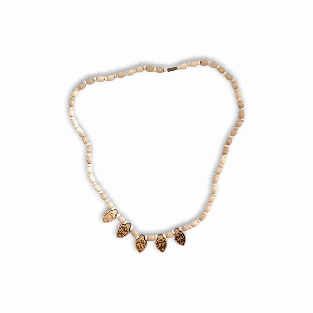100% Original Tulsi Kather Mala - Handmade Wooden Tulsi Kather Mala With 5 Radha Krishna Locket - Single Piece
