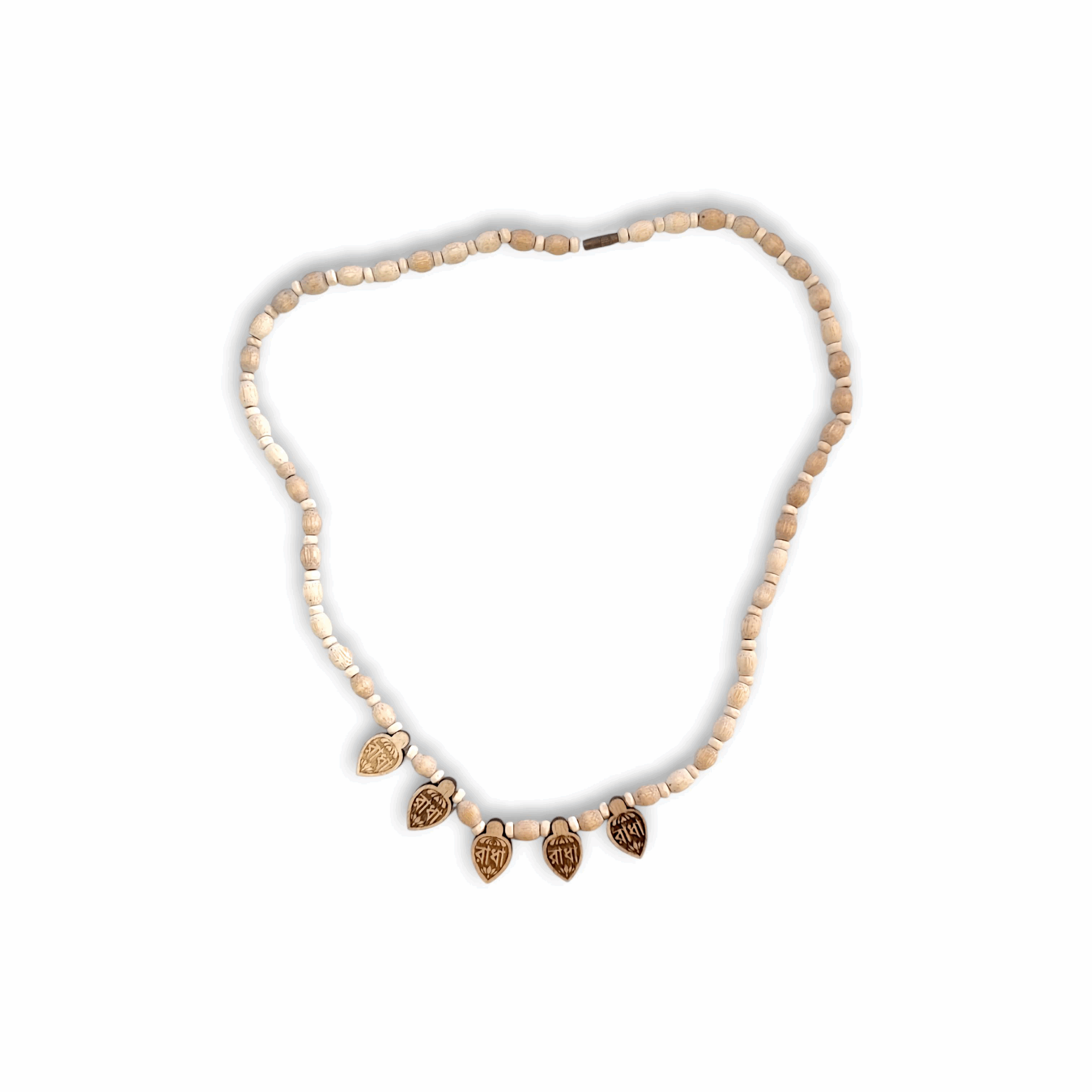 100% Original Tulsi Kather Mala - Handmade Wooden Tulsi Kather Mala With 5 Radha Krishna Locket -  Single Piece