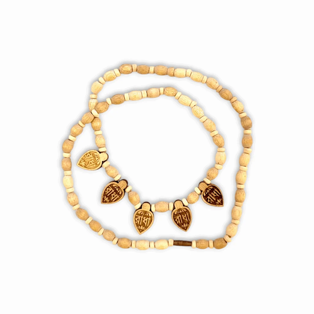 100% Original Tulsi Kather Mala - Handmade Wooden Tulsi Kather Mala With 5 Radha Krishna Locket - Single Piece - Image 2