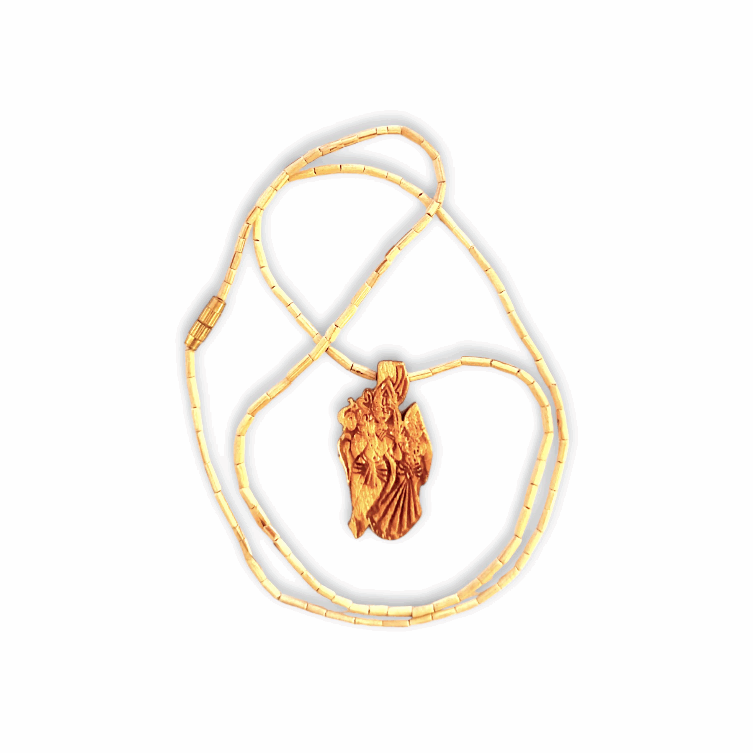 100% Original Tulsi Kather Mala - Handmade Wooden Tulsi Kather Mala With Radha Krishna Locket - Single Piece