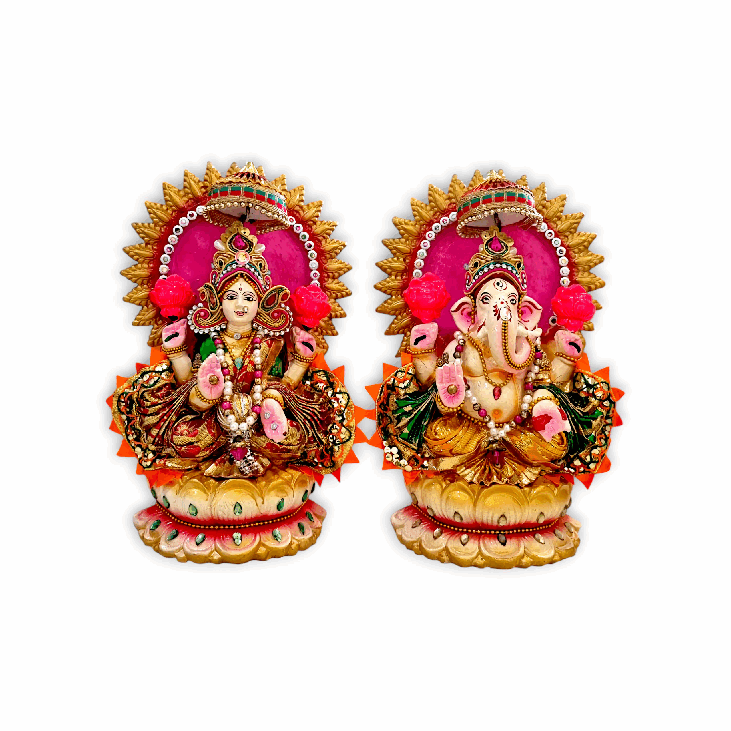 Lakshmi Ganesh Statue - Clay Lakshmi & Ganesh Statue - For Pooja Purpose 10 inch
