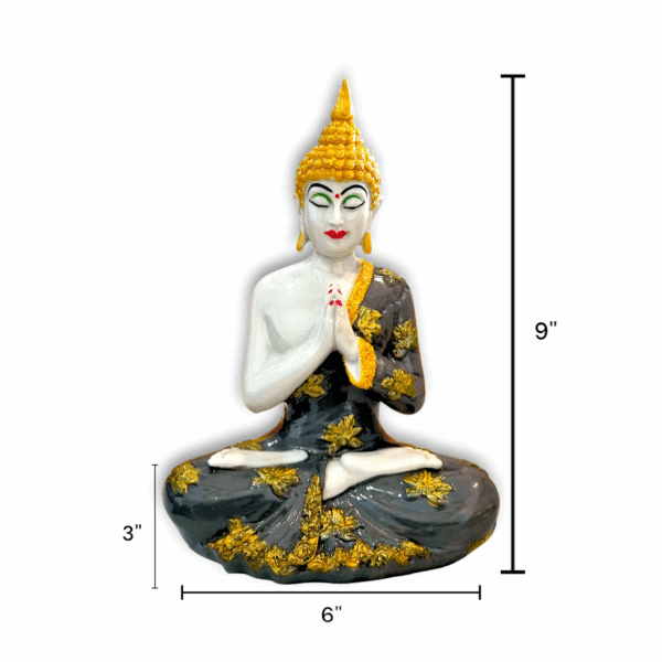 Sitting Lord Buddha Statue - Marble Dust Lord Buddha Statue - Handmade Decorative Showpiece 9 inch - Image 2