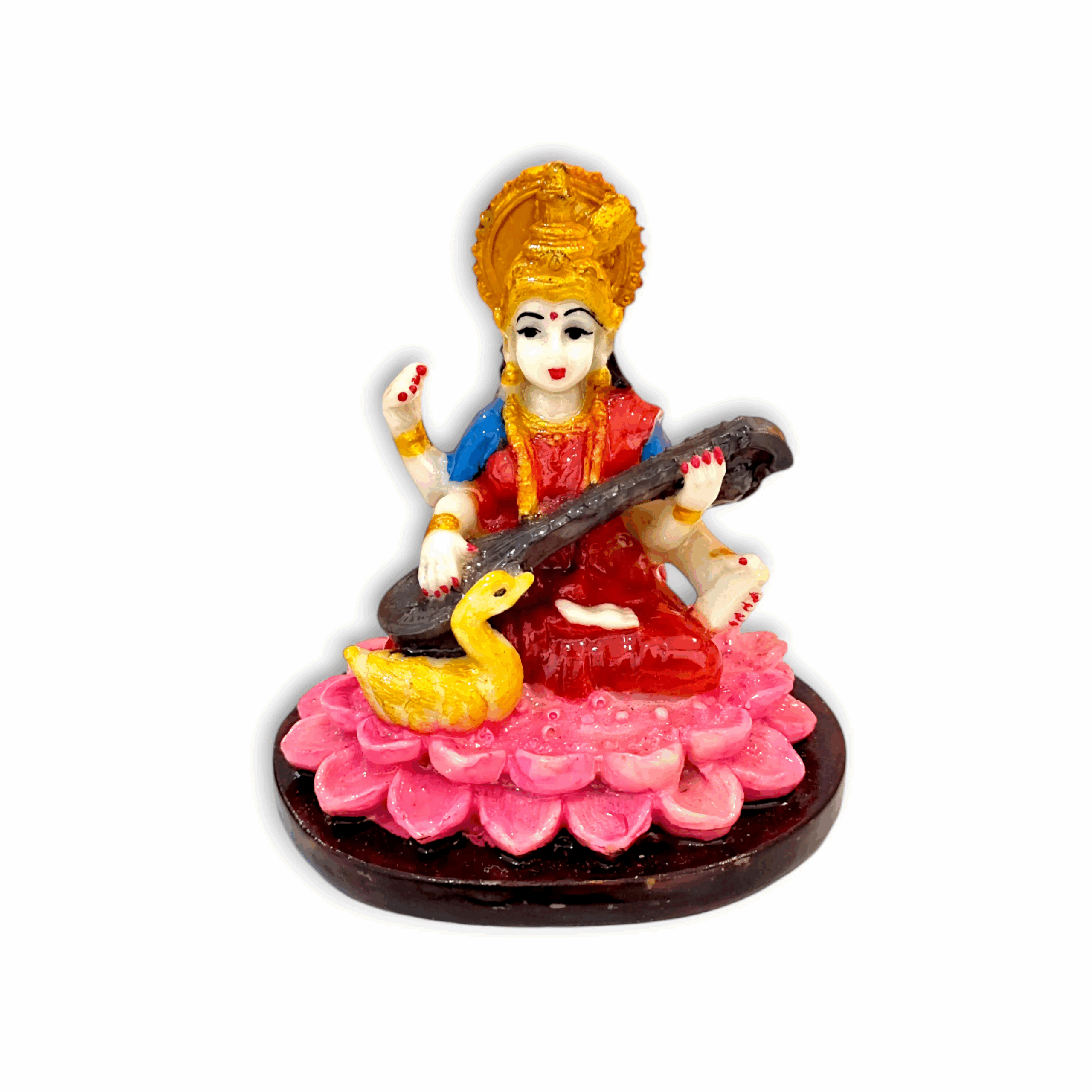Maa Saraswati Statue - Marble Dust Saraswati Maa Statue - Handmade Decorative Showpiece 4 inch
