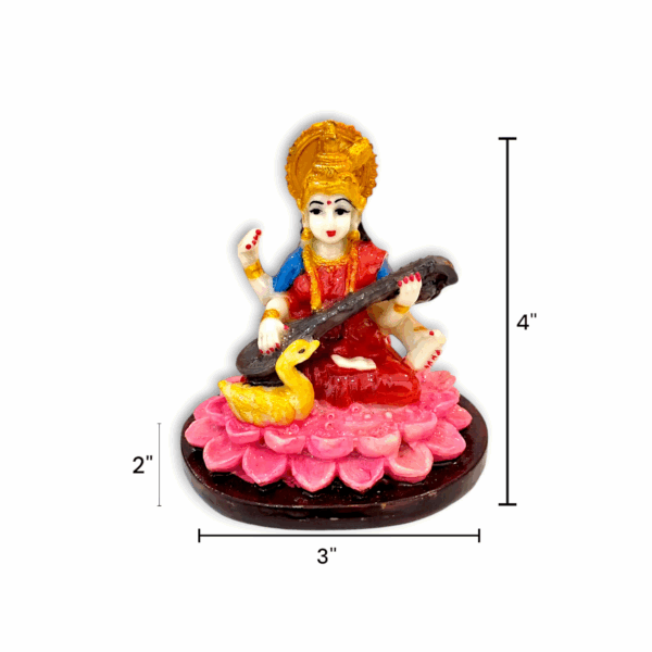 Maa Saraswati Statue - Marble Dust Saraswati Maa Statue - Handmade Decorative Showpiece 4 inch - Image 2