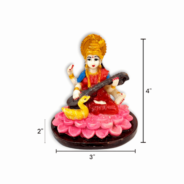 Maa Saraswati Statue - Marble Dust Saraswati Maa Statue - Handmade Decorative Showpiece 4 inch - Image 2
