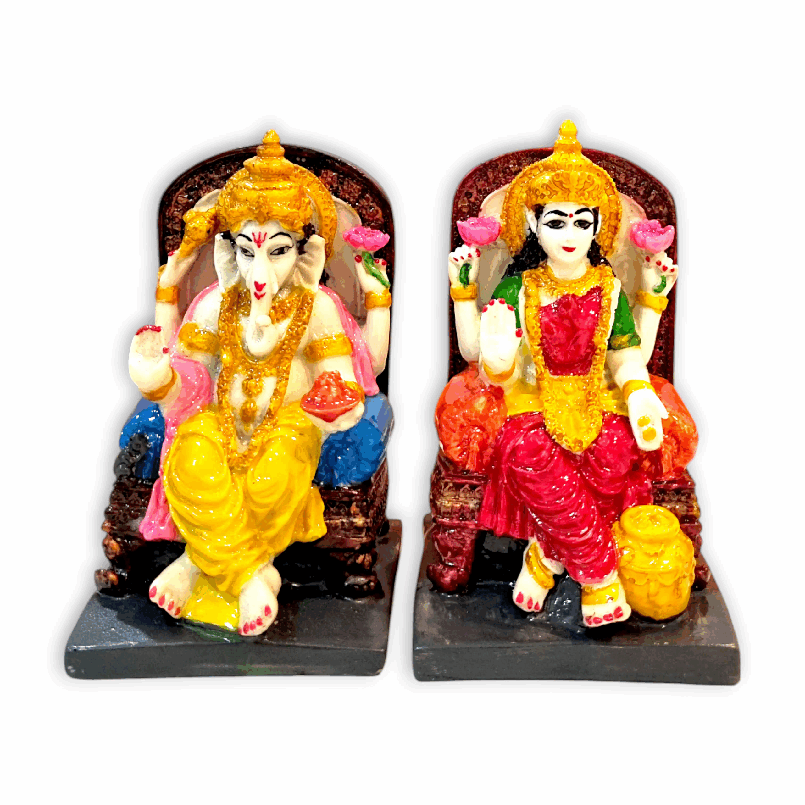 Lakshmi Ganesh Statue - Marble Dust Lakshmi & Ganesh Statue - Handcrafting Decorative Showpiece 5 inch