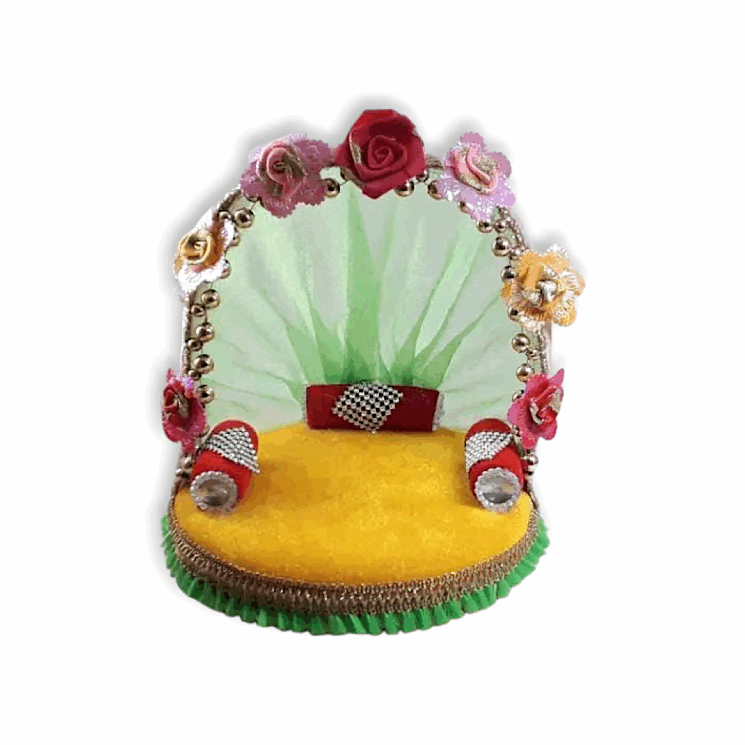 Laddu Gopal Ji Bed - Laddu Gopal Ji Singhasan - Thakur Ji Bed in Yellow Colour - For 0 to 3 no Laddu Gopal
