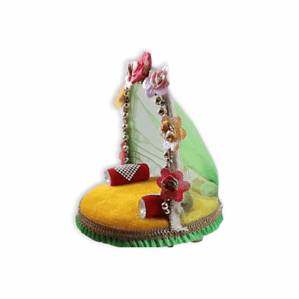 Laddu Gopal Ji Bed - Laddu Gopal Ji Singhasan - Thakur Ji Bed in Yellow Colour - For 0 to 3 no Laddu Gopal - Image 3