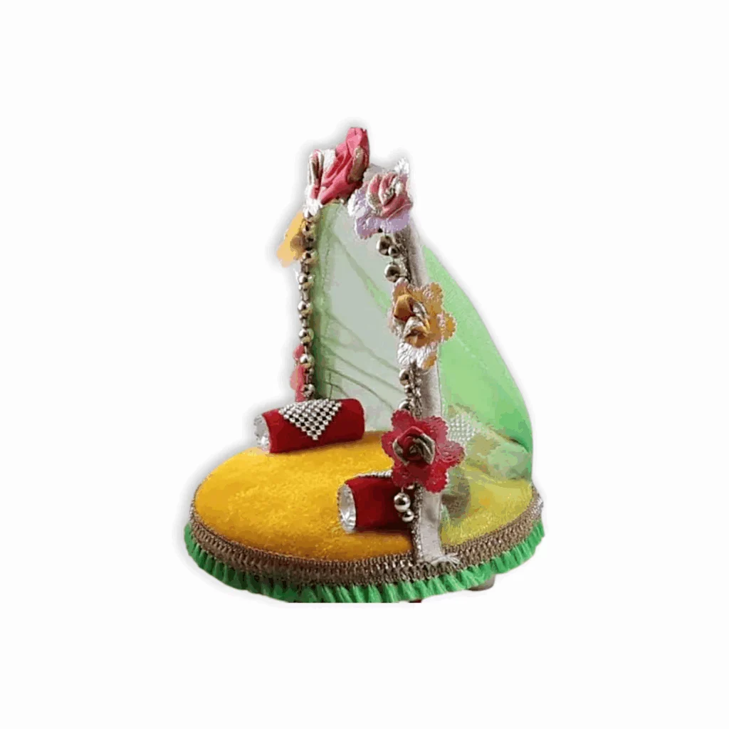 Laddu Gopal Ji Bed - Laddu Gopal Ji Singhasan - Thakur Ji Bed in Yellow Colour - For 0 to 3 no Laddu Gopal - Image 3