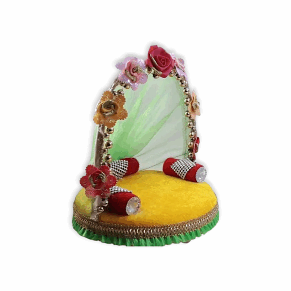 Laddu Gopal Ji Bed - Laddu Gopal Ji Singhasan - Thakur Ji Bed in Yellow Colour - For 0 to 3 no Laddu Gopal - Image 2