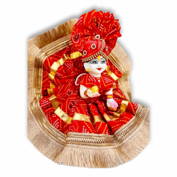 Laddu Gopal Fancy Dress With Pagdi Rajasthani Style - Size 1 - Krishna Beautyful Poshak With Pagdi - Rajasthani Style Gopal Pagdi - Image 3