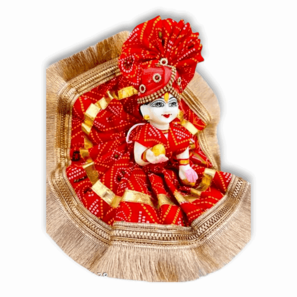 1 No Laddu Gopal Fancy Dress With Pagdi Rajasthani Style - Size 1 - Krishna Beautyful Poshak With Pagdi - Rajasthani Style Gopal Pagdi - Image 3