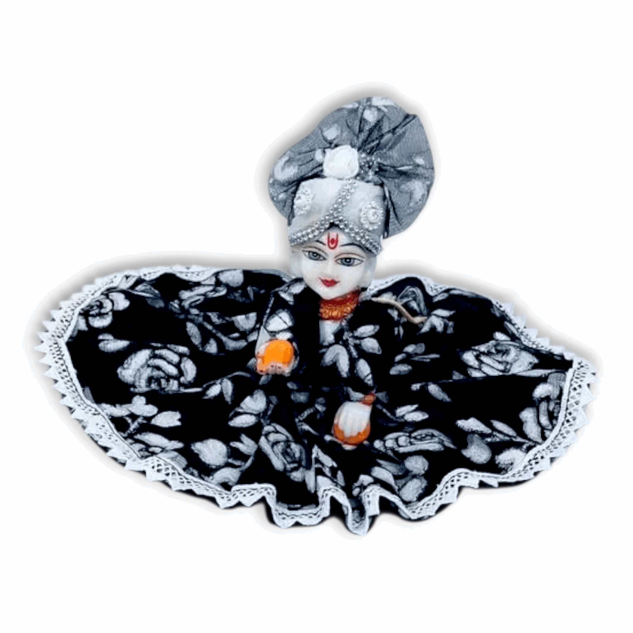 Laddu Gopal Black Leaf Printed Dress With Pagdi - Size 3 - Laddu Gopal Ji Beautiful Dress