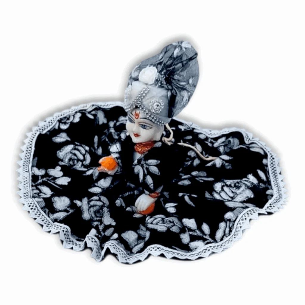 3 No Laddu Gopal Black Leaf Printed Dress With Pagdi - Size 3 - Laddu Gopal Ji Beautiful Dress - Image 2