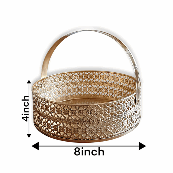 Pooja Basket with Handle - Flower Basket - Round Shape Pooja Basket - Traditional Pooja Basket - Image 3