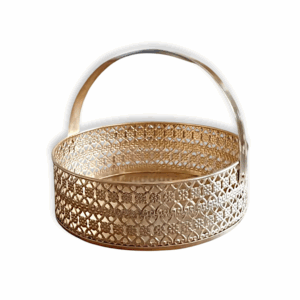 Pooja Basket with Handle - Flower Basket - Round Shape Pooja Basket - Traditional Pooja Basket