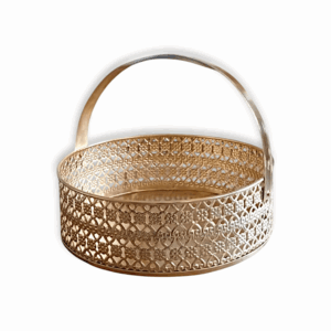Pooja Basket with Handle - Flower Basket - Round Shape Pooja Basket - Traditional Pooja Basket