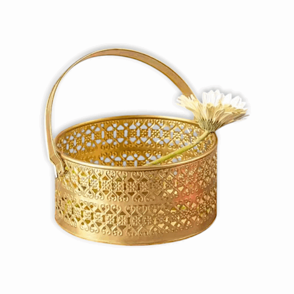Pooja Basket with Handle - Flower Basket - Round Shape Pooja Basket - Traditional Pooja Basket - Image 2