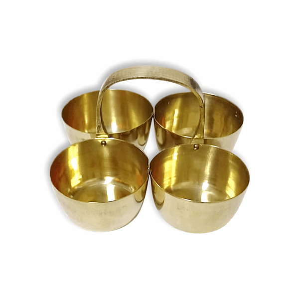 Brass Chowmukh - Kumkum Haldi Holder - Brass Pooja Accessories - Small Chowmukh 4 Bowl Holder Patra - Image 3