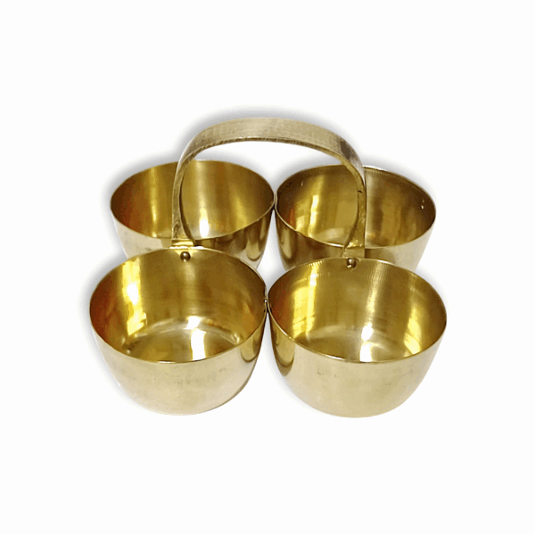 Brass Chowmukh - Kumkum Haldi Holder - Brass Pooja Accessories - Small Chowmukh 4 Bowl Holder Patra - Image 3