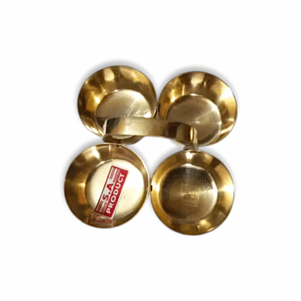 Brass Chowmukh - Kumkum Haldi Holder - Brass Pooja Accessories - Small Chowmukh 4 Bowl Holder Patra - Image 2