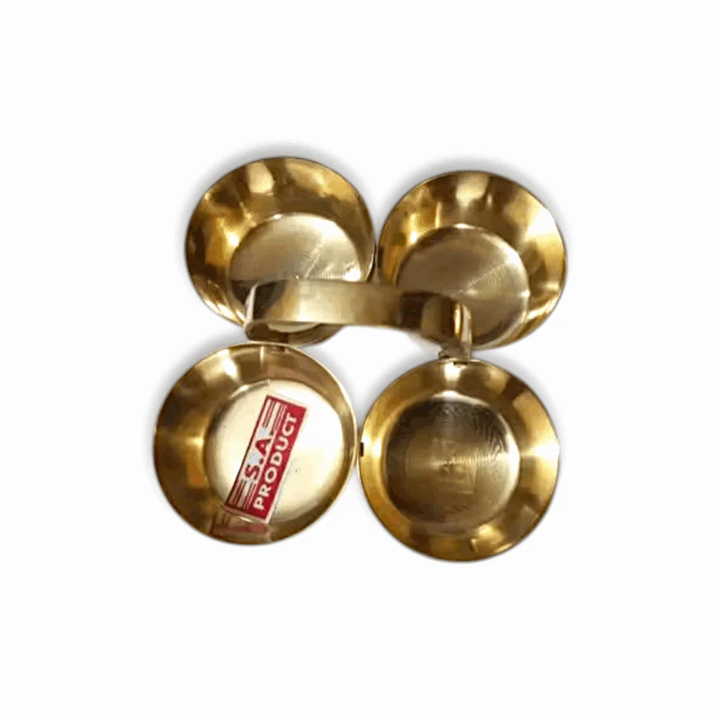 Brass Chowmukh - Kumkum Haldi Holder - Brass Pooja Accessories - Small Chowmukh 4 Bowl Holder Patra - Image 2