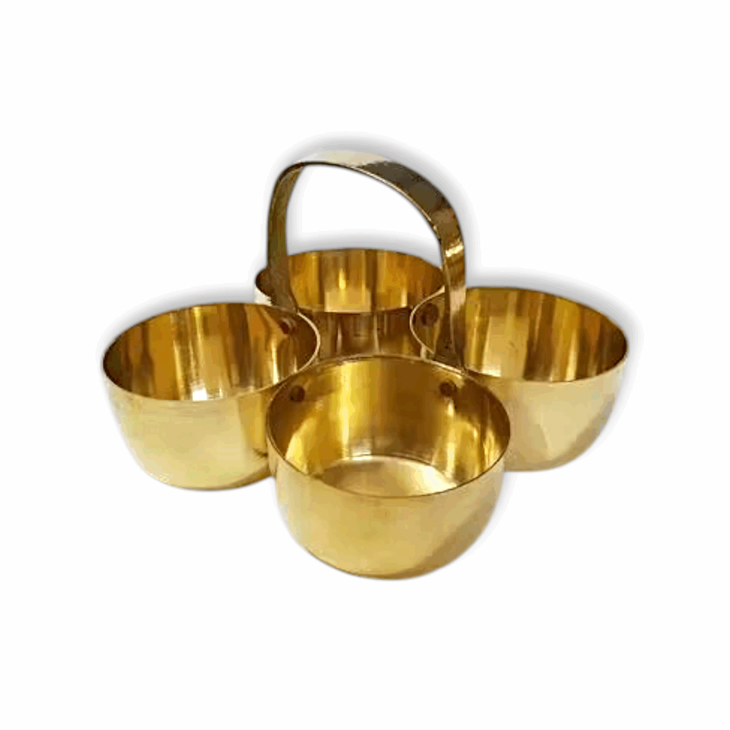 Brass Chowmukh - Kumkum Haldi Holder - Brass Pooja Accessories - Small Chowmukh 4 Bowl Holder Patra