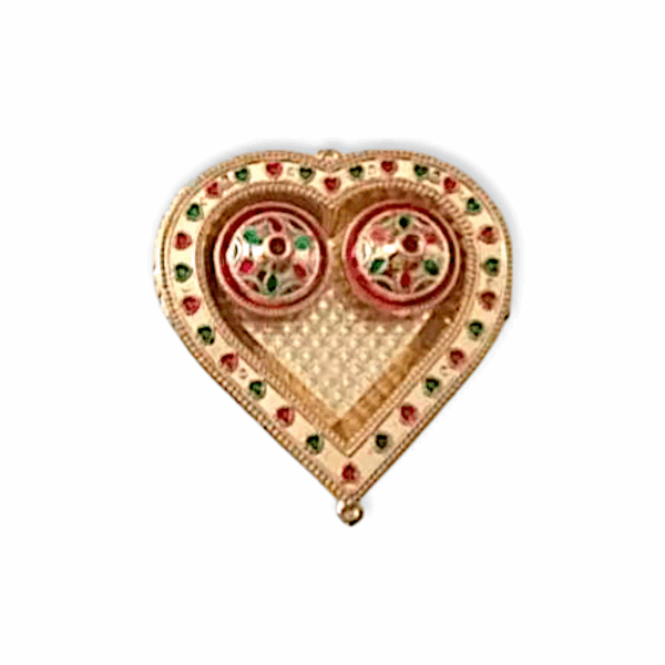 Fancy Haldi Kumkum or Roli Chawal Holder Tray - Traditional Meenakari Design - for Pooja, Wedding, Gift - Pack of 2 - Image 3