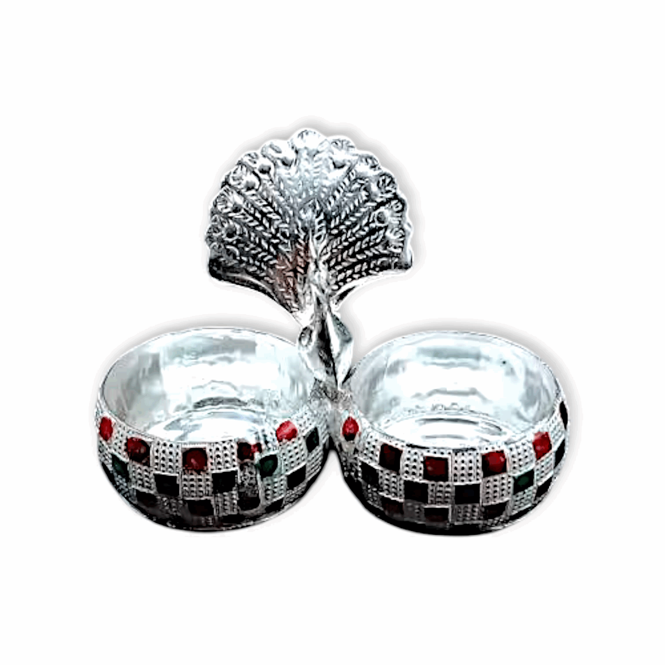 Peacock Haldi Kumkum Stand - Meenakari Design Haldi Kumkum Holder - Made of German Silver