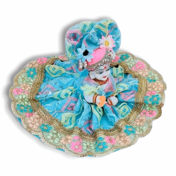 5 No Laddu Gopal Summer Fancy Design Dress - (Size 5) - Krishna Poshak With Matching Pagdi - Sky blue Colour - Image 3