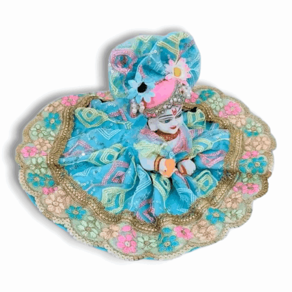 5 No Laddu Gopal Summer Fancy Design Dress - (Size 5) - Krishna Poshak With Matching Pagdi - Sky blue Colour - Image 3