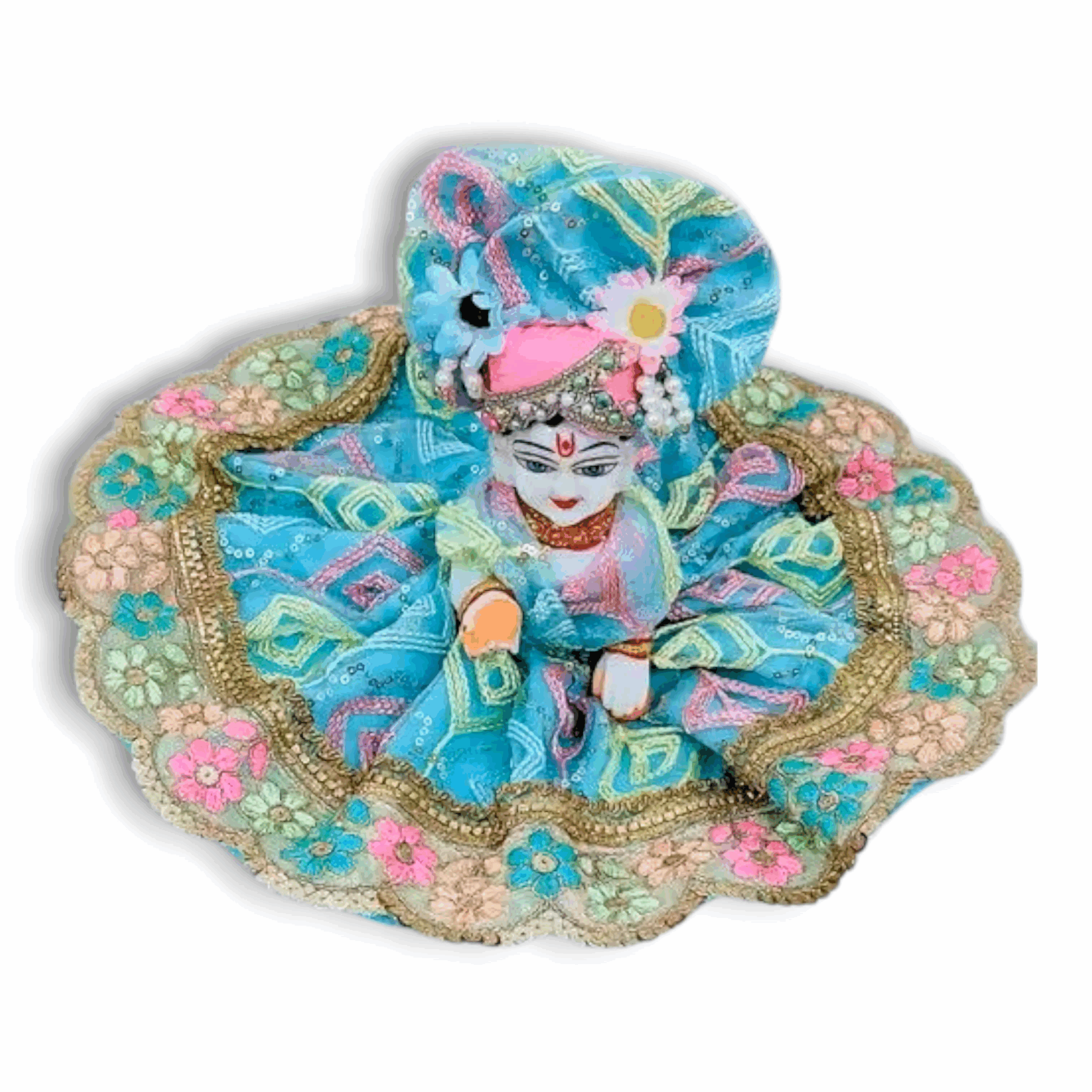 5 No Laddu Gopal Summer Fancy Design Dress - (Size 5) - Krishna Poshak With Matching Pagdi - Sky blue Colour