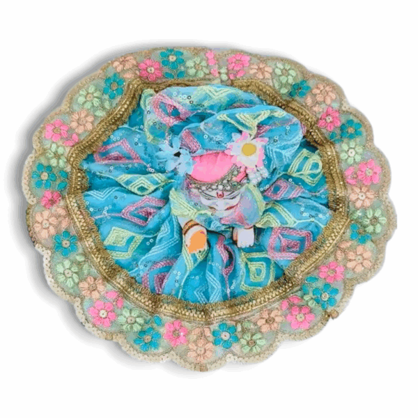 5 No Laddu Gopal Summer Fancy Design Dress - (Size 5) - Krishna Poshak With Matching Pagdi - Sky blue Colour - Image 2