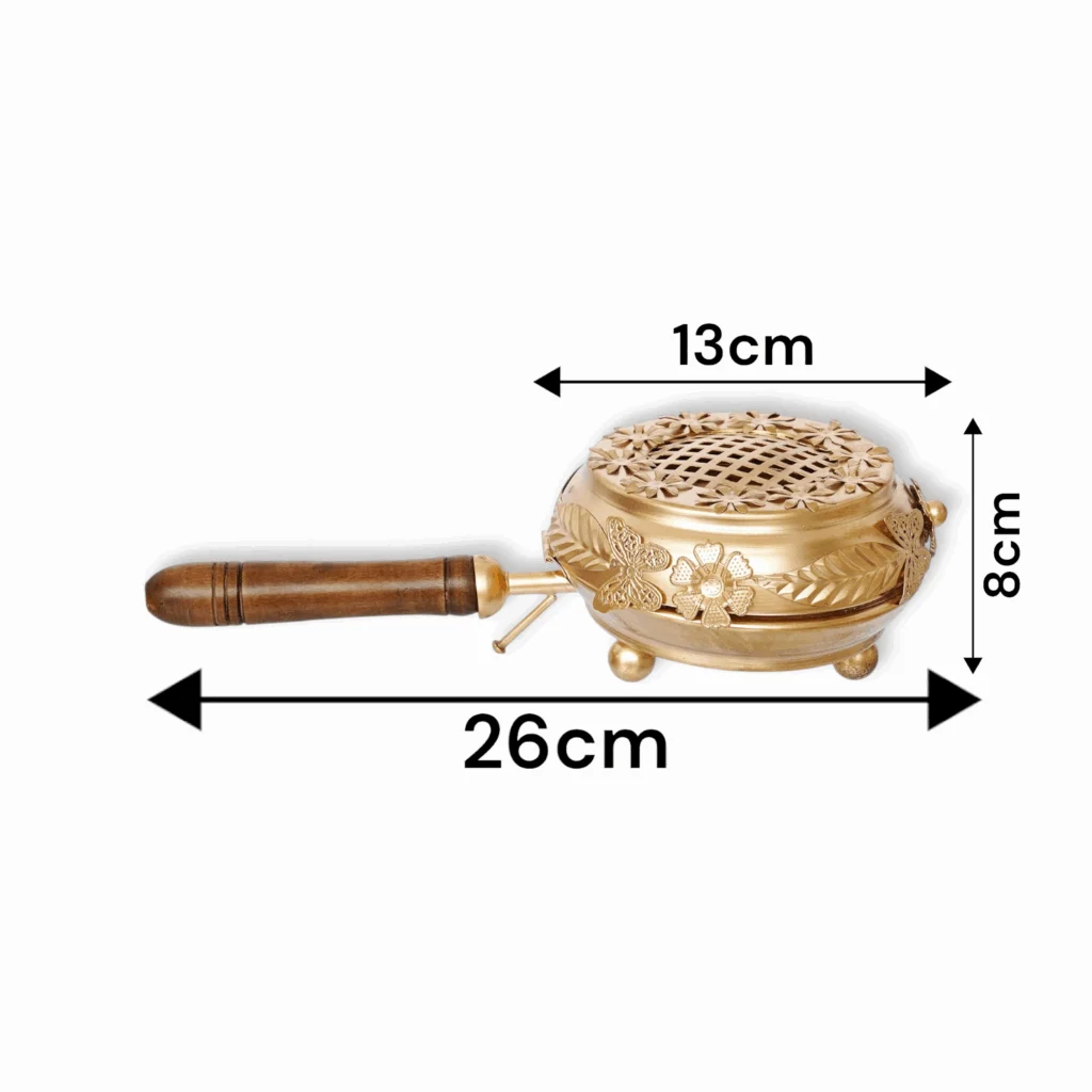 Metal Incense Burner Butterfly Dhoop Dani - Dhoop Stand - Incense Loban Burner with Wooden Handle - For Home, Temple, Office - Image 3