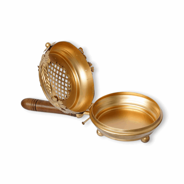 Metal Incense Burner Butterfly Dhoop Dani - Dhoop Stand -  Incense Loban Burner with Wooden Handle - For Home, Temple, Office - Image 2