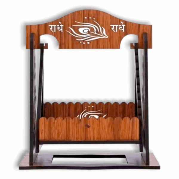 A Beautifully Crafted Jhula With A Peaceful And Graceful Radhe Radhe Print - Mandir - Jhula For Laddu Gopal - Image 2