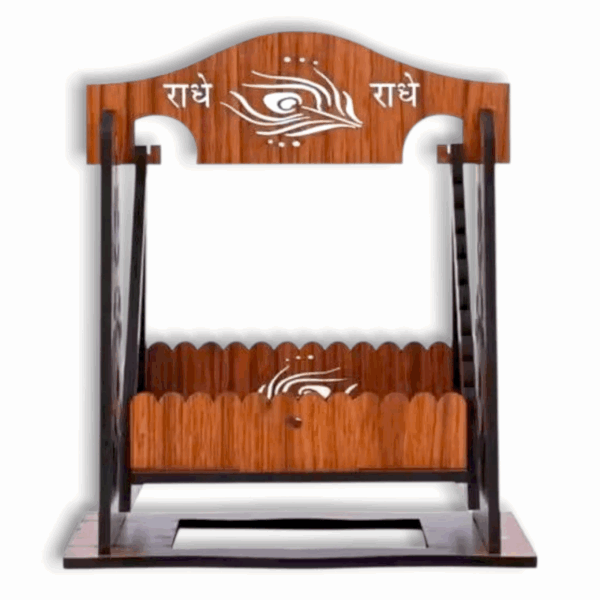 A Beautifully Crafted Jhula With A Peaceful And Graceful Radhe Radhe Print - Mandir - Jhula For Laddu Gopal - Image 2