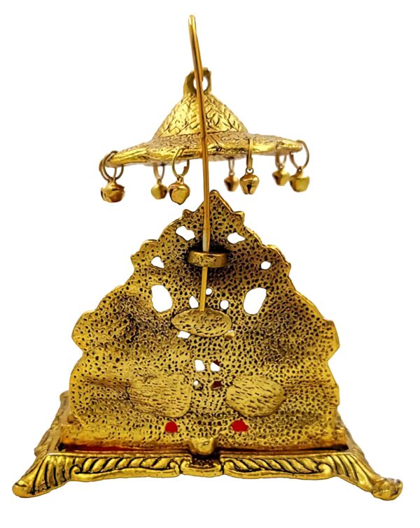 Gold Throne Chowki With Velvet Seat And Canopy Chatra - Nand Gopal Palana - Hindola For Laddu Gopal, Laxmi Ji And Ganesha Ji - Image 2