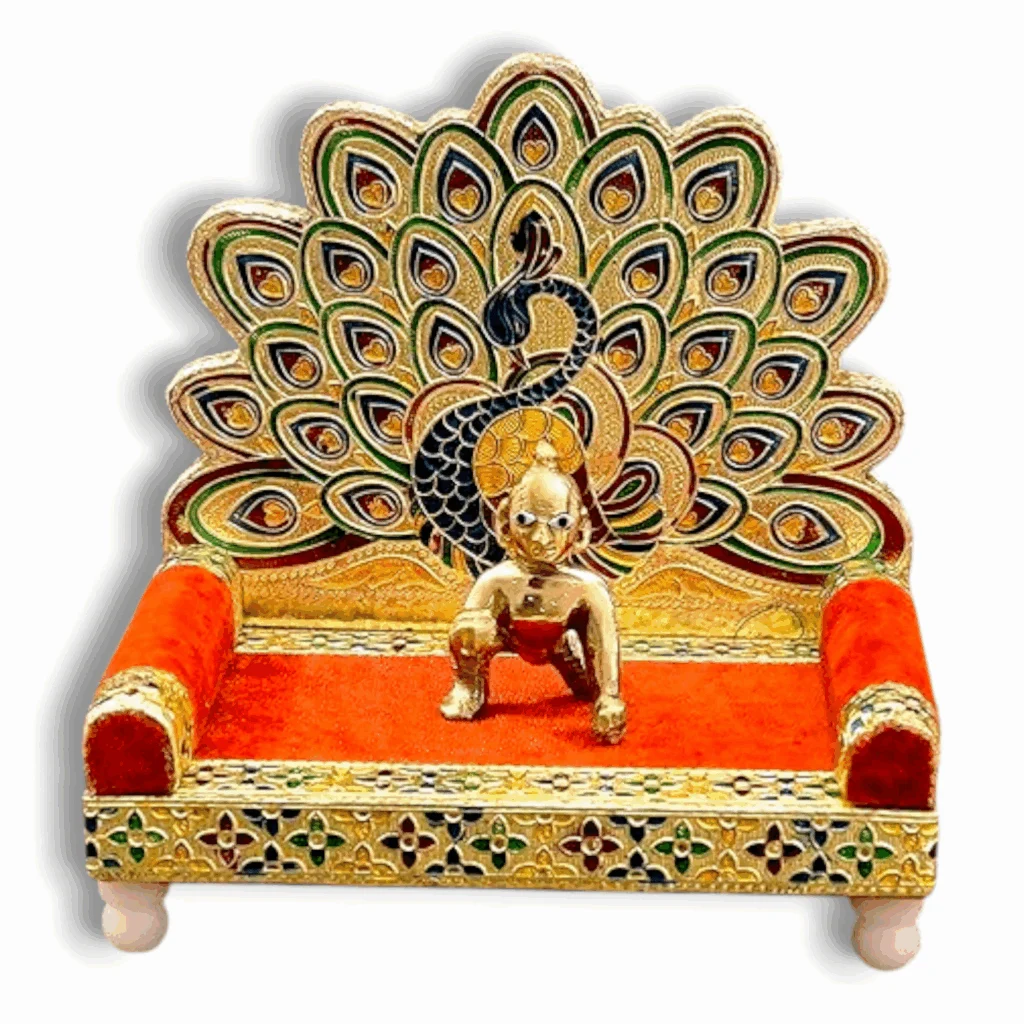 Laddu Gopal Singhasan - Special Peacock Design - God Krishna Meenakari Singhasan - Free Size - Singhasan