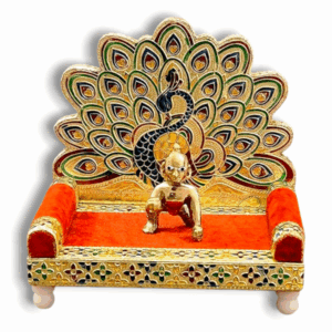 Laddu Gopal Singhasan - Special Peacock Design - God Krishna Meenakari Singhasan - Free Size - Singhasan