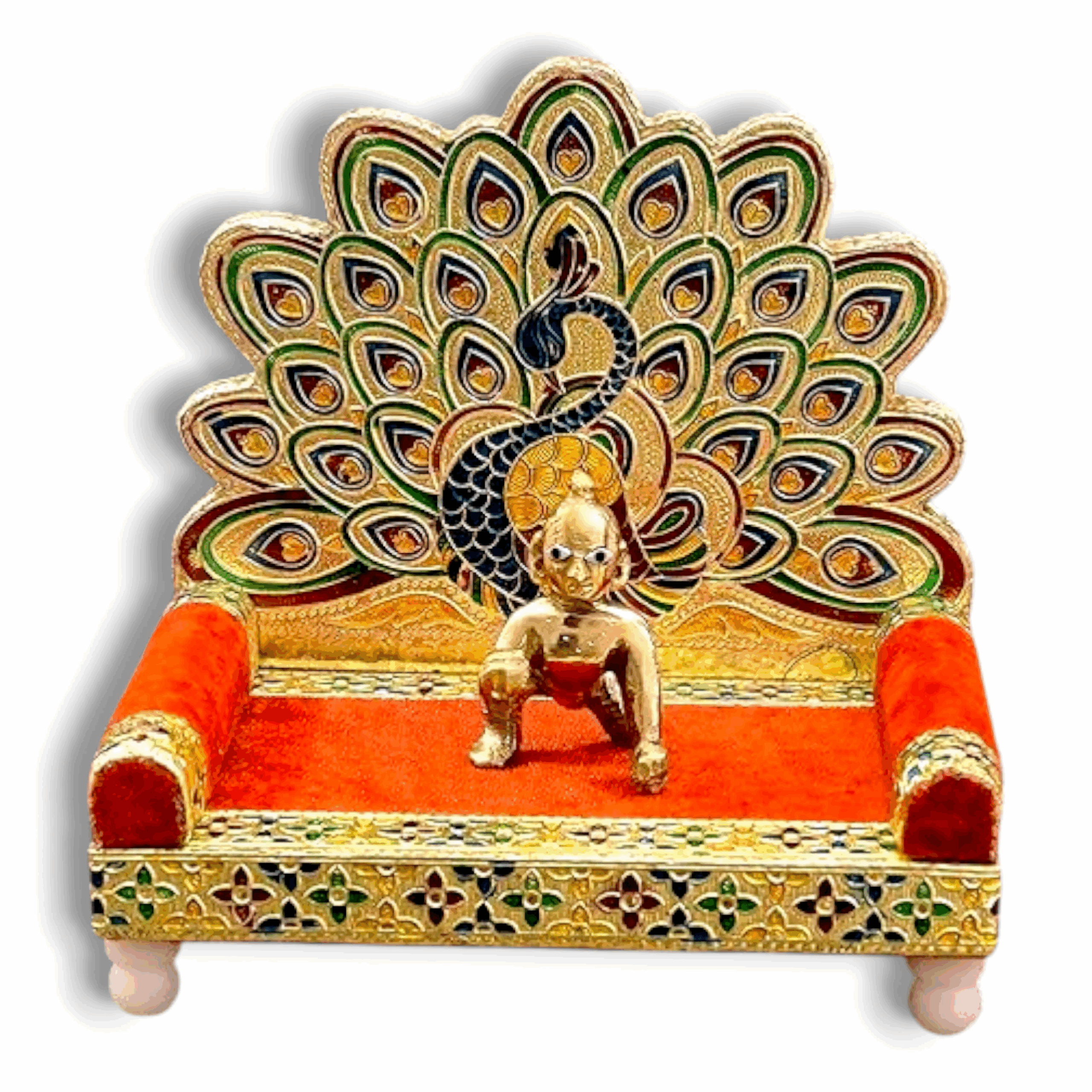 Laddu Gopal Singhasan - Special Peacock Design - God Krishna Meenakari Singhasan - Free Size - Singhasan
