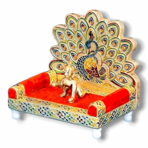 Laddu Gopal Singhasan - Special Peacock Design - God Krishna Meenakari Singhasan - Free Size - Singhasan - Image 3