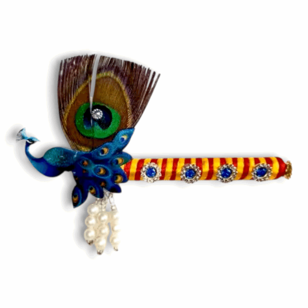 God Krishna Flute Special Peacock Design - Basuri For Gopal - Laddu Gopal Ji Special Flute - Mauor Basuri for krishna - Set Of 3 Basuri - Image 3
