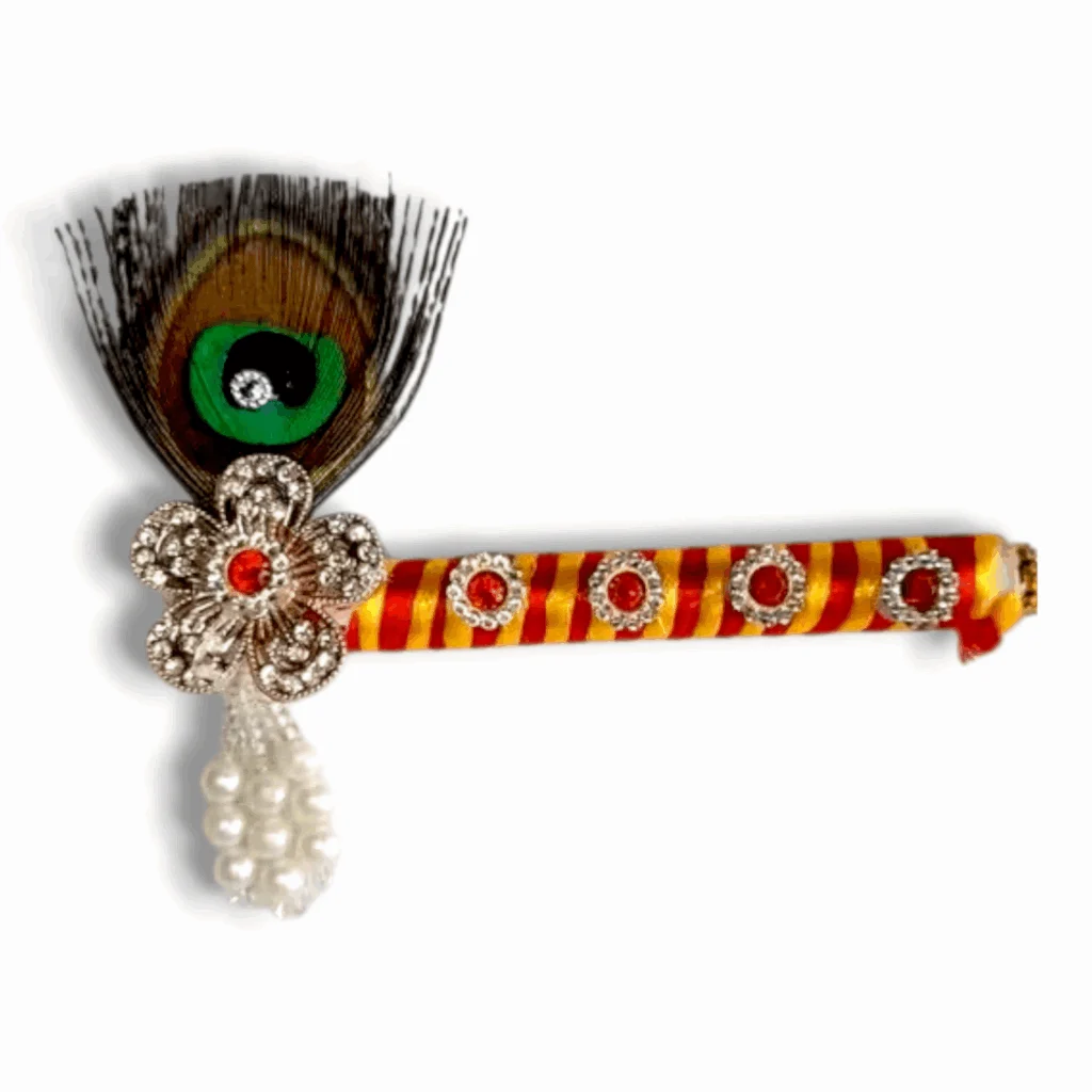 God Krishna Flute Special Peacock Design - Basuri For Gopal - Laddu Gopal Ji Special Flute - Mauor Basuri for krishna - Set Of 3 Basuri - Image 4