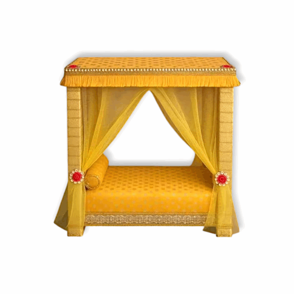Kanha Ji Bed - Laddu Gopal Singhasan - Yellow Colour Bed with Net for Laddu Gopal Size 0 to 2 - Image 3