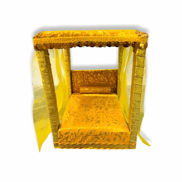 Kanha Ji Bed - Laddu Gopal Singhasan - Yellow Colour Bed with Net for Laddu Gopal Size 0 to 2 - Image 2