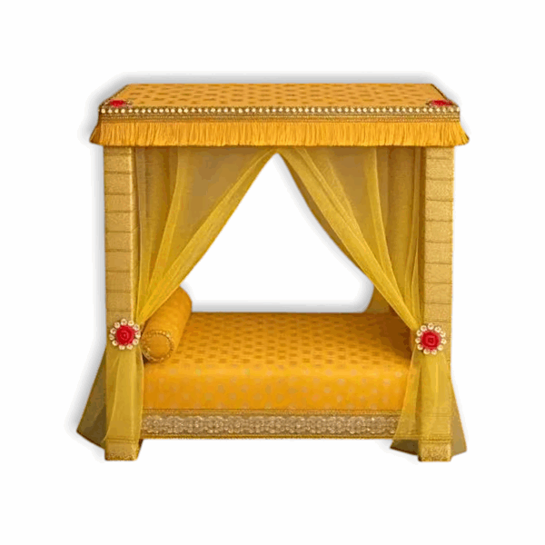 Kanha Ji Bed - Laddu Gopal Singhasan - Yellow Colour Bed with Net for Laddu Gopal Size 0 to 2